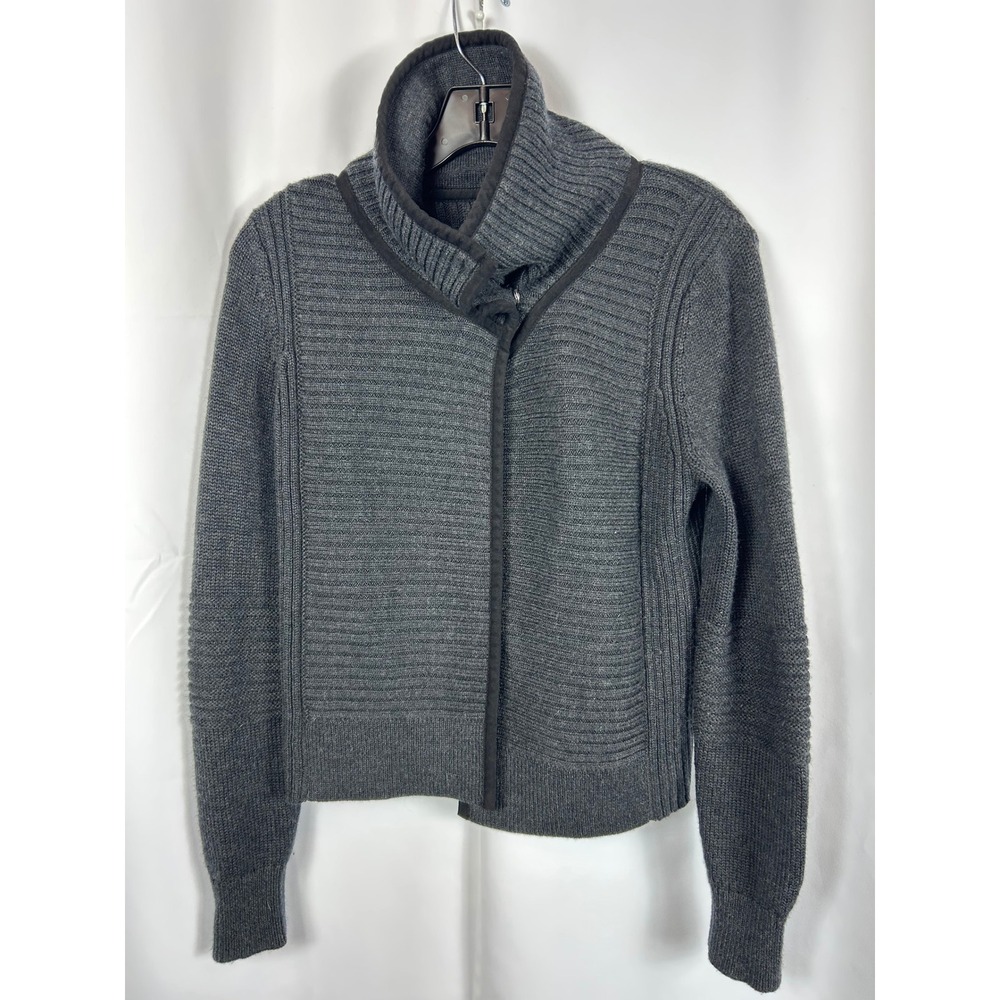 Banana Republic Gray Merino Wool Blend Ribbed Funnel Neck Snap Cardigan Small
